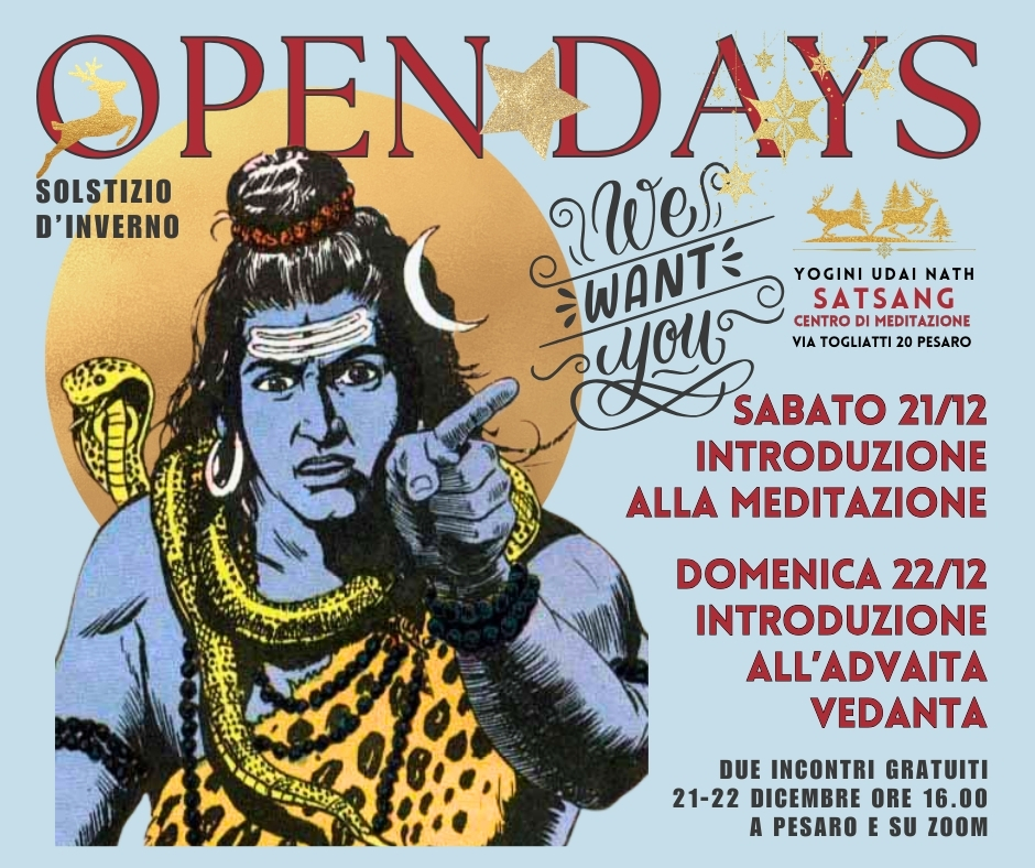 Open Day introduzione alla meditazione, introduzione all'advaita vedanta 21-22 dicembre 2024 a pesaro e su zoom